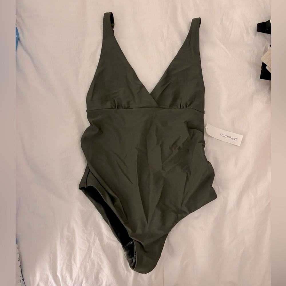 Seraphine Khaki Tie-Back Maternity Swimsuit